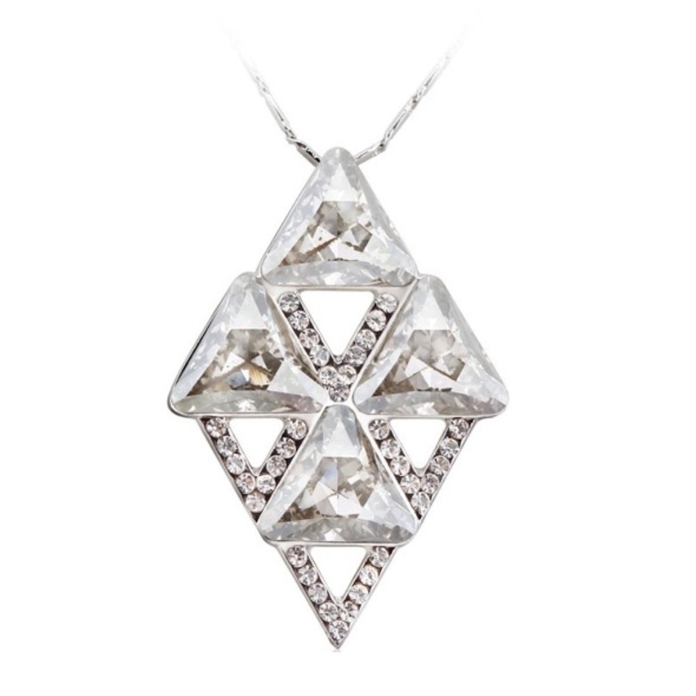 Silvertone Geometric Pendant Necklace: Sparkling Swarovski Crystals